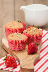 Homebaked Strawberry Cupcakes In Paper Cases. Strawberries. Oliv