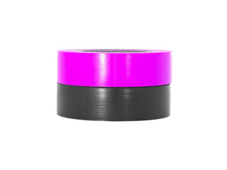 Adhesive pink, black insulating tape rolls isolated on white background