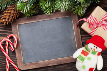 Christmas chalkboard, snowman and tree