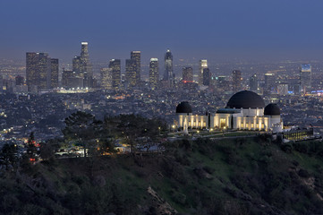 Los Angeles skyline with the Griffith Observatory in the foreground