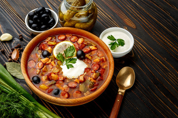 Solyanka - Russian traditional meat soup