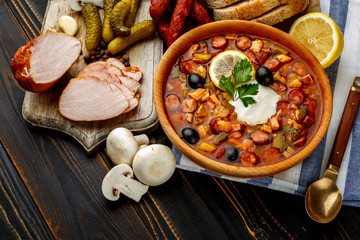 Solyanka - Russian traditional meat soup