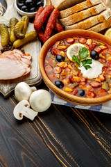 Solyanka - Russian traditional meat soup