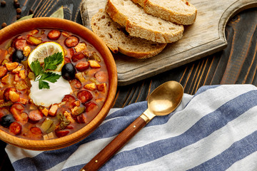 Solyanka - Russian traditional meat soup