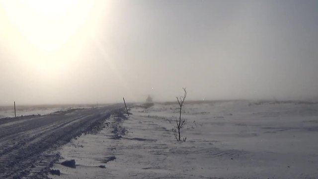 Helicopter in winter fog