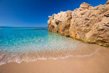 Photo sur Plexiglas Anti-reflet Plage de Palombaggia, Corse Beautiful sandy beach with rocks near Cargese, Corsica
