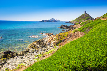 Genoese tower of Parata penisula, Corsica, France.