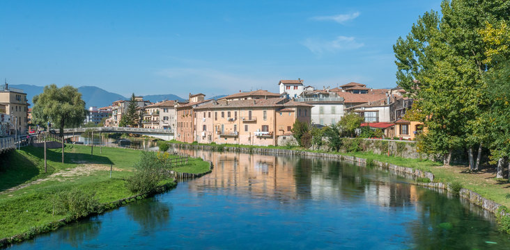 Rieti, capital of Sabina historical region, view from Velino river, Lazio (Italy)