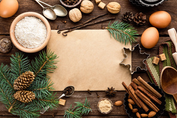 Fototapeta na wymiar culinary background for recipe of Christmas baking