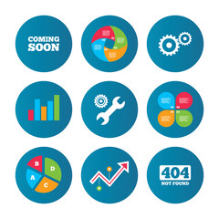 Coming soon icon. Repair service tool and gear.