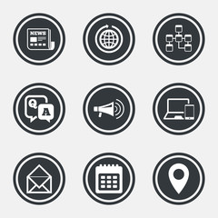 Communication icons. News, chat messages signs.