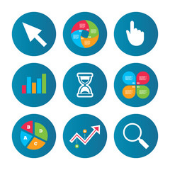 Mouse cursor icon. Hourglass, magnifier glass.