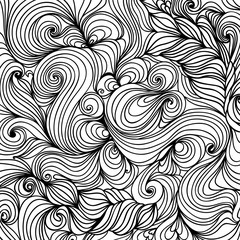 abstract black and white hand-drawn vector waves hair background