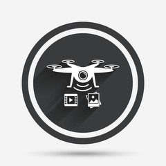 Drone icon. Quadrocopter with video camera.