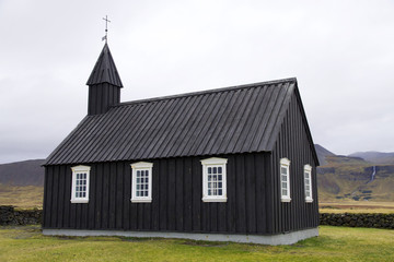 Fototapeta na wymiar Isolated church in Budir, Snaefellsnes Peninsula, West Iceland