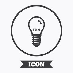 Light bulb icon. Lamp E14 screw socket symbol.