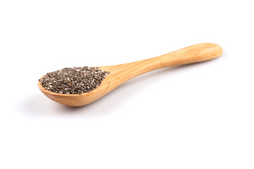 Chia seeds in wooden spoon