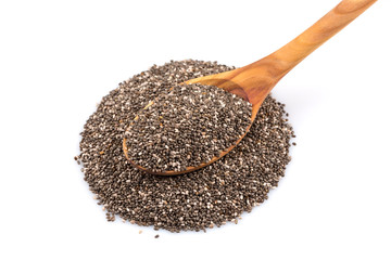 Chia seeds in wooden spoon