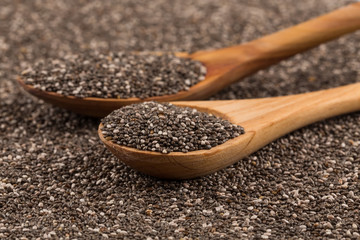 Chia seeds in wooden spoon