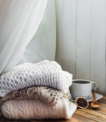 Knit cozy sweater folded stack