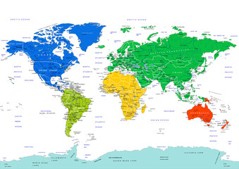 Obraz na płótnie Canvas World map, highly detailed vector illustration. Continents