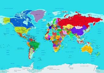 Fototapeta na wymiar Political World map, in high details. Vector illustration.