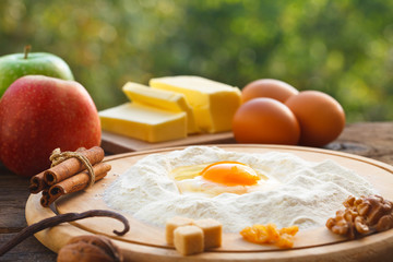 Making Apple Pie. Making dough for homemade apple, vintage style.