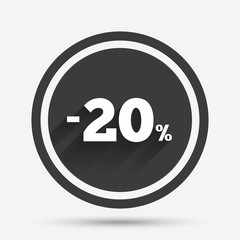 20 percent discount sign icon. Sale symbol.