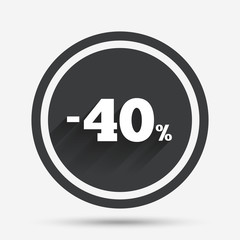 40 percent discount sign icon. Sale symbol.