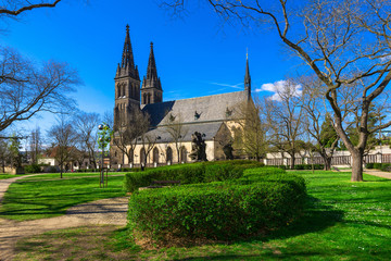 Fototapeta premium Neo Gothic Basilica of St Peter and St Paul in Vysehrad fortress in Prague, Czech Republic