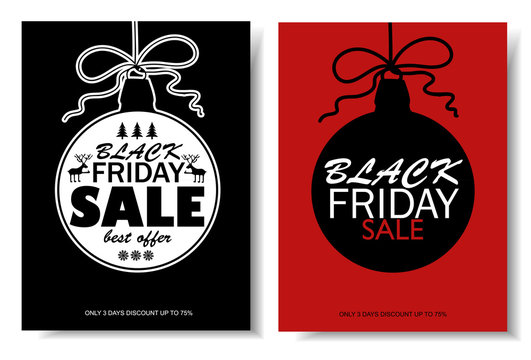 Black Friday Sale Banners With Christmas Ball.
