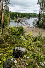 View of the Church of St. Andrew on the island on the lake Vuoks
