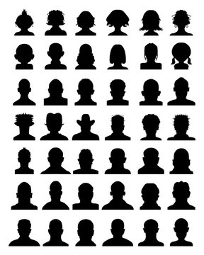 Black silhouettes of avatar profiles, vector