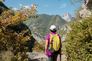 mature woman hiker in mountains