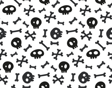 Pattern with skulls and bones. Vector illustration in black color