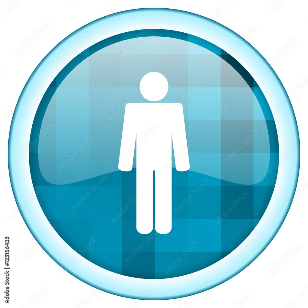 Poster blue round vector male gender icon on white background with lightblue border and white symbol over g