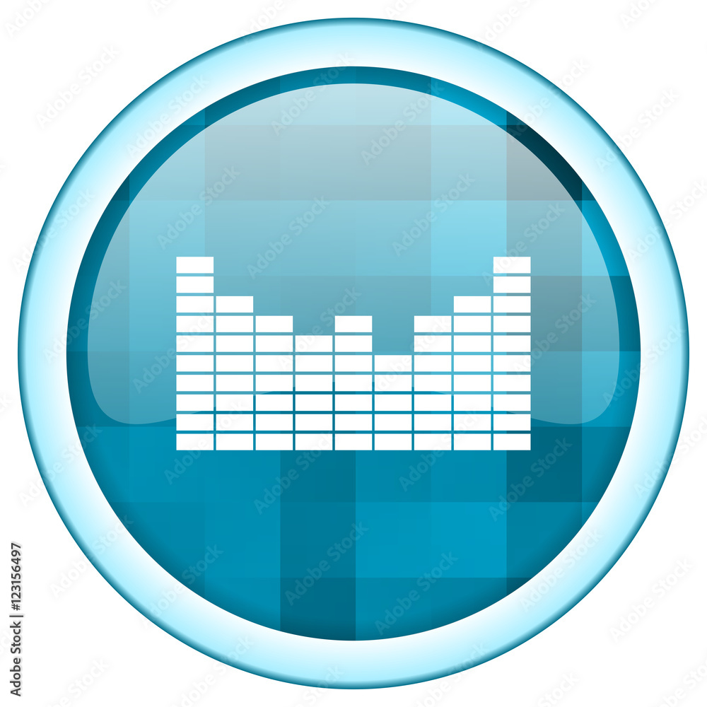 Aufkleber Blue circle vector sound icon. Round internet glossy music button. Web design graphic element. 