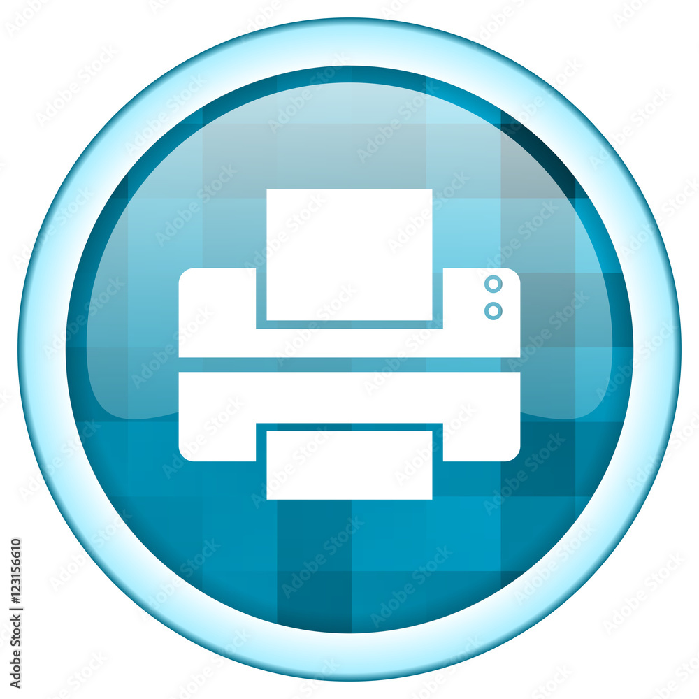 Aufkleber Blue circle vector printer icon. Round internet glossy print button. Web design graphic element. 