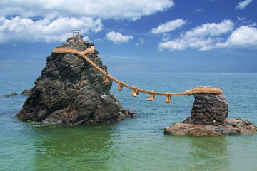 Fototapeta premium Sacred wedded rocks (meoto iwa) in Japan - famous landmark in the Mie prefecture