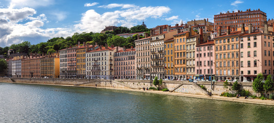 Lyon (France) old buildings in the historic city near river Saone