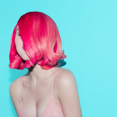 Sensual Lady. Retro style. Pink hair trend