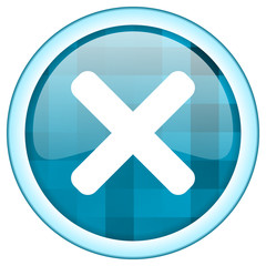 Blue circle vector x icon. Round internet glossy cancel button. Web design graphic element. 