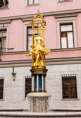 : Sculpture Fountain gold Princess Turandot near Vakhtangov Thea