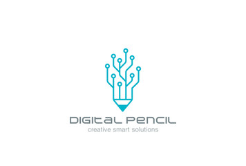 Fototapeta na wymiar Digital Pencil Logo design vector Linear art technology icon