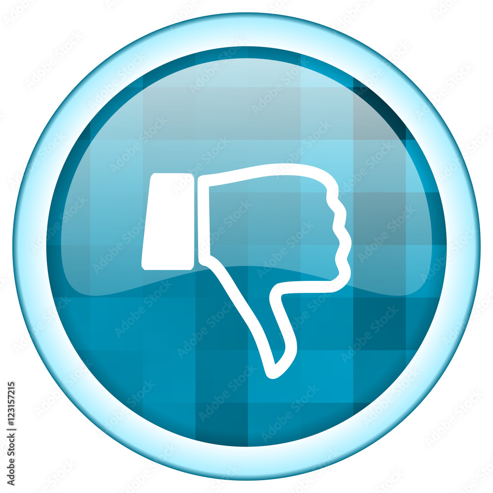 Poster Blue circle vector dislike icon. Round internet glossy unlike button. Web design graphic element. 