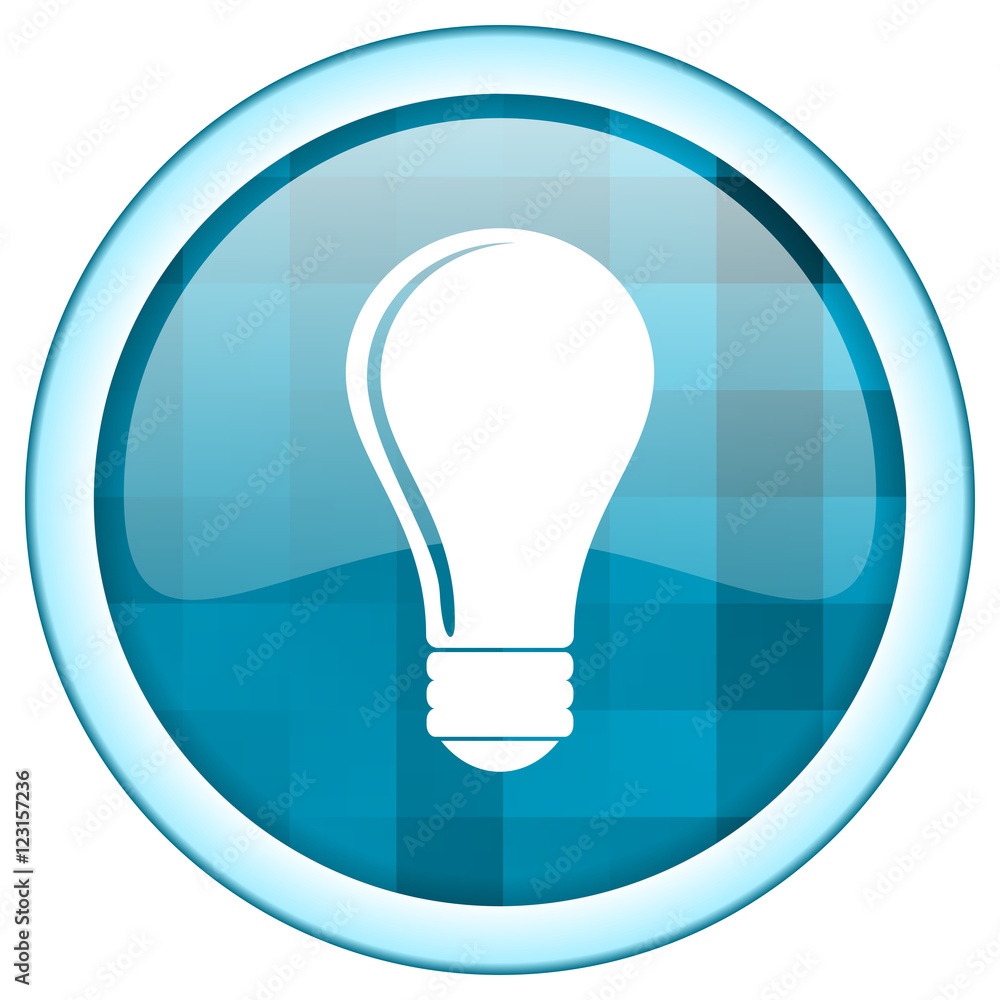 Fototapete Blue circle vector bulb icon. Round internet glossy idea button. Web design graphic element. 