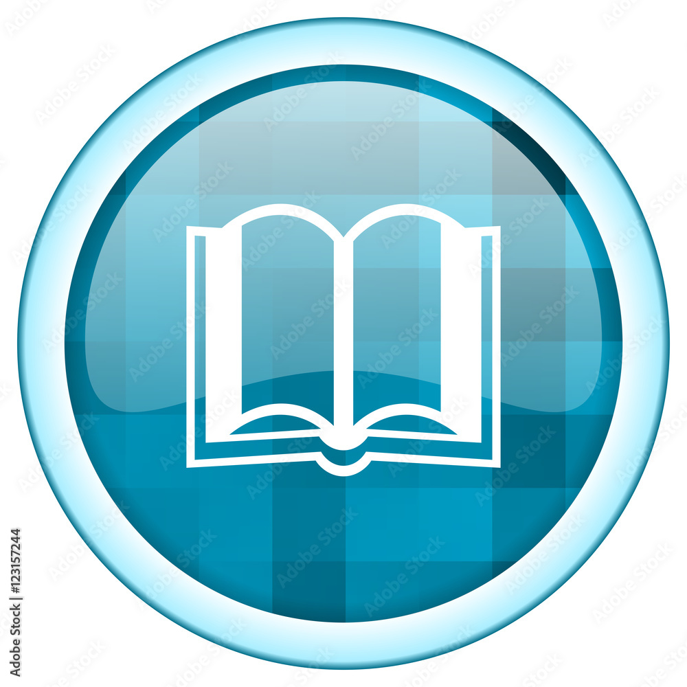 Aufkleber Blue circle vector book icon. Round internet glossy library button. Web design graphic element. 