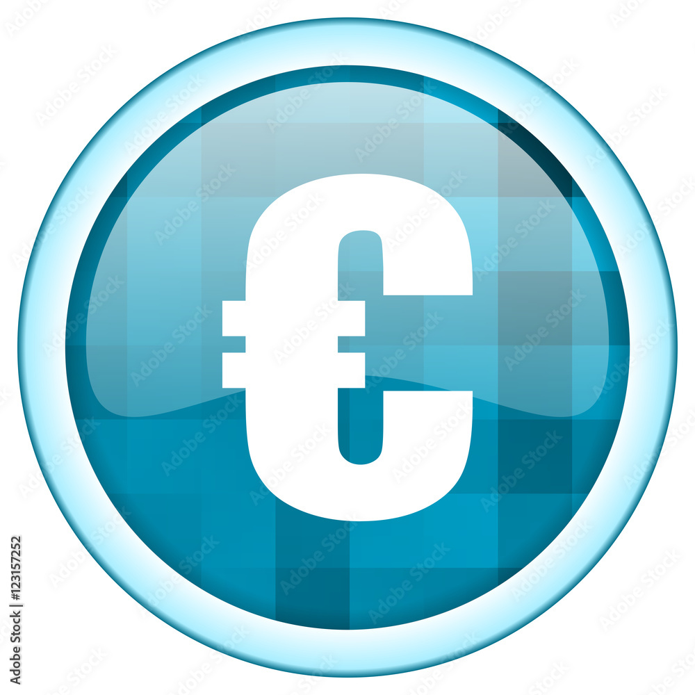 Poster Blue circle vector euro icon. Round internet glossy money button. Web design graphic element. 