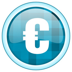 Blue circle vector euro icon. Round internet glossy money button. Web design graphic element. 