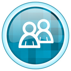 Blue circle vector people icon. Round internet  glossy group button. Webdesign graphic element. 